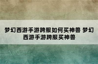 梦幻西游手游跨服如何买神兽 梦幻西游手游跨服买神兽